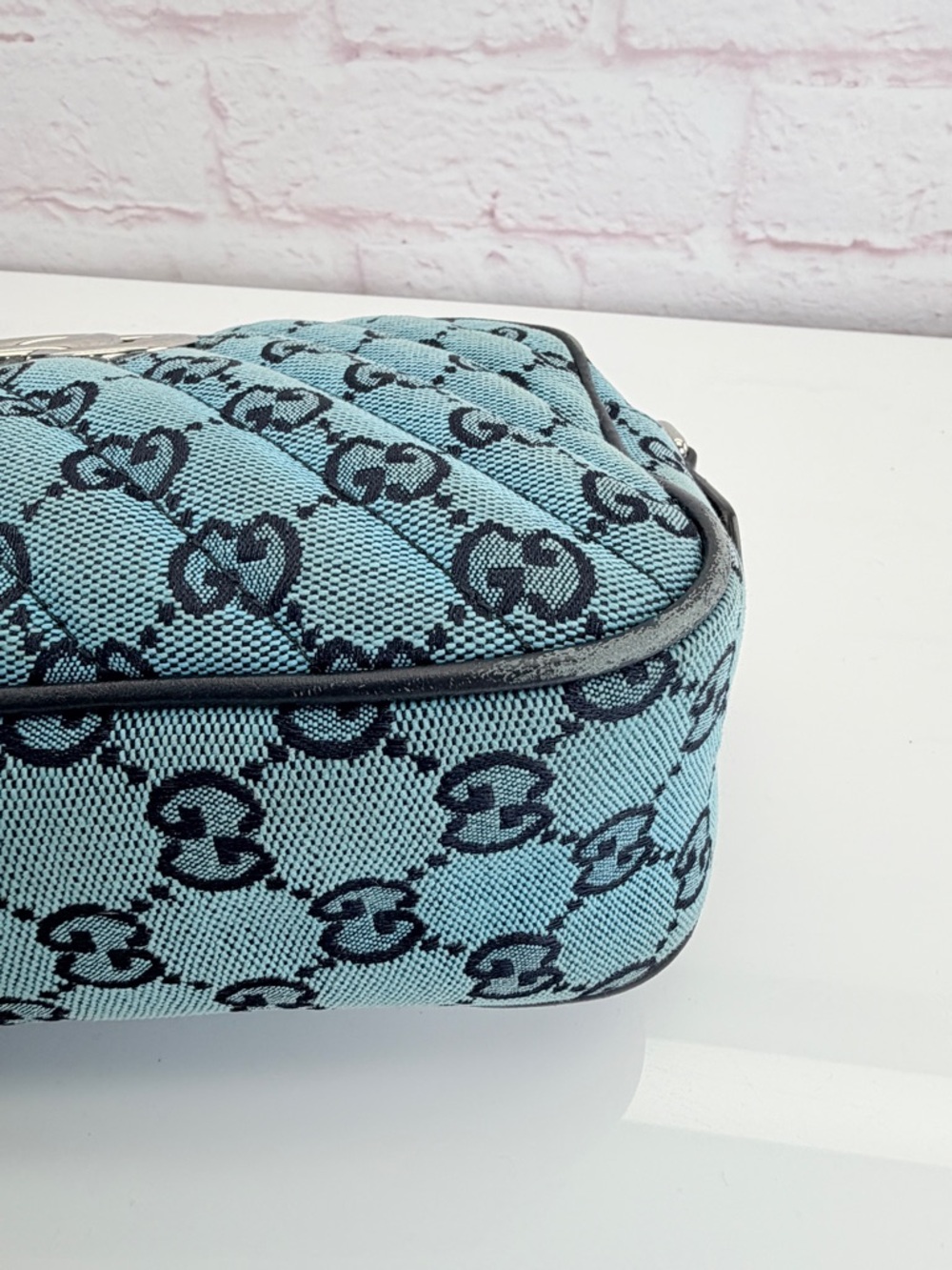 Gucci Blue GG Supreme Canvas Crossbody with Black Leather Trim - Picture 8 of 16